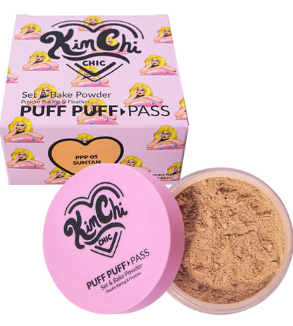 KimChi Chic Puff Puff Pass Set & Bake Powder with Rice Powder & Vitamin-E, Lightweight & Translucent Makeup, Cosmetic Setting Powder