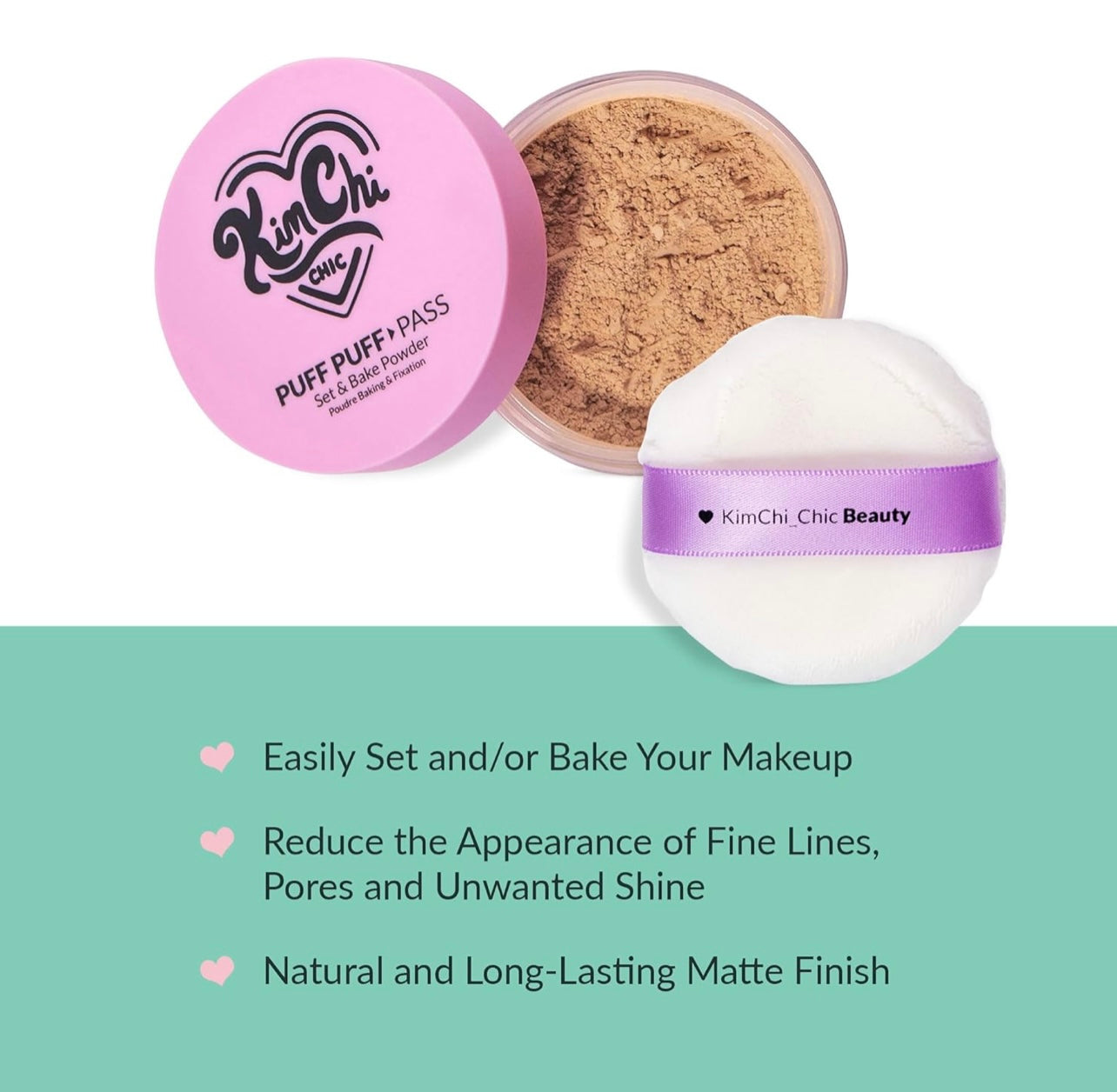 KimChi Chic Puff Puff Pass Set & Bake Powder with Rice Powder & Vitamin-E, Lightweight & Translucent Makeup, Cosmetic Setting Powder