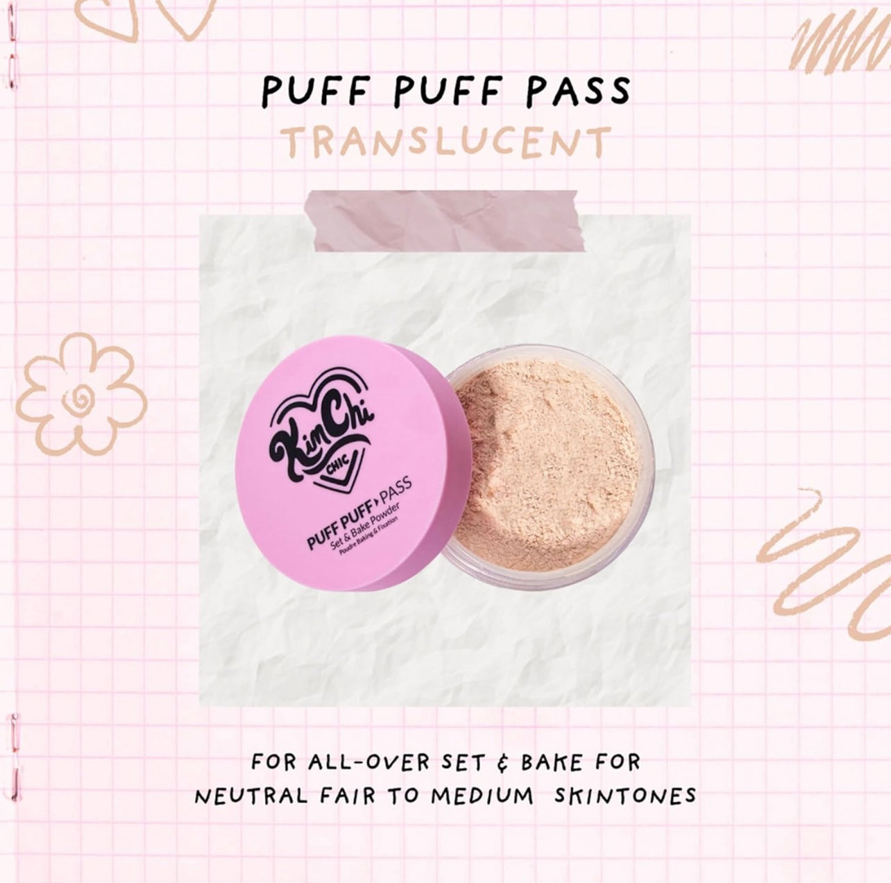 KimChi Chic Puff Puff Pass Set & Bake Powder with Rice Powder & Vitamin-E, Lightweight & Translucent Makeup, Cosmetic Setting Powder