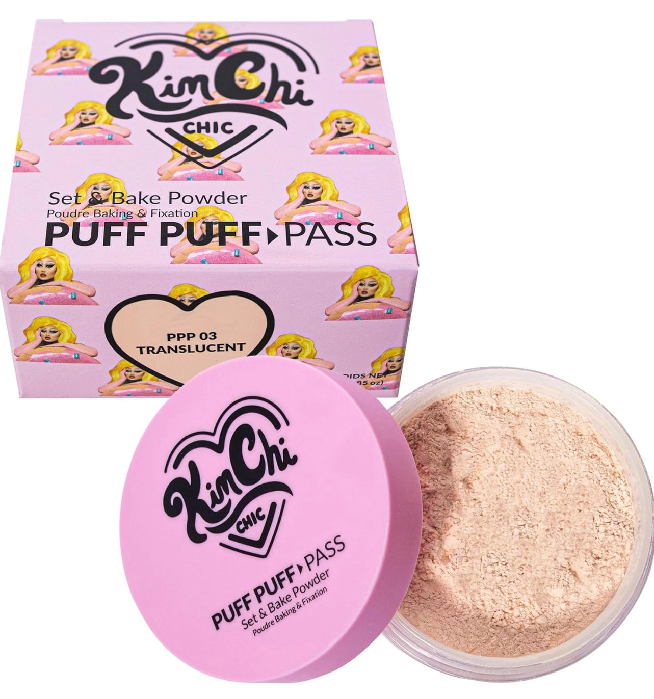 KimChi Chic Puff Puff Pass Set & Bake Powder with Rice Powder & Vitamin-E, Lightweight & Translucent Makeup, Cosmetic Setting Powder