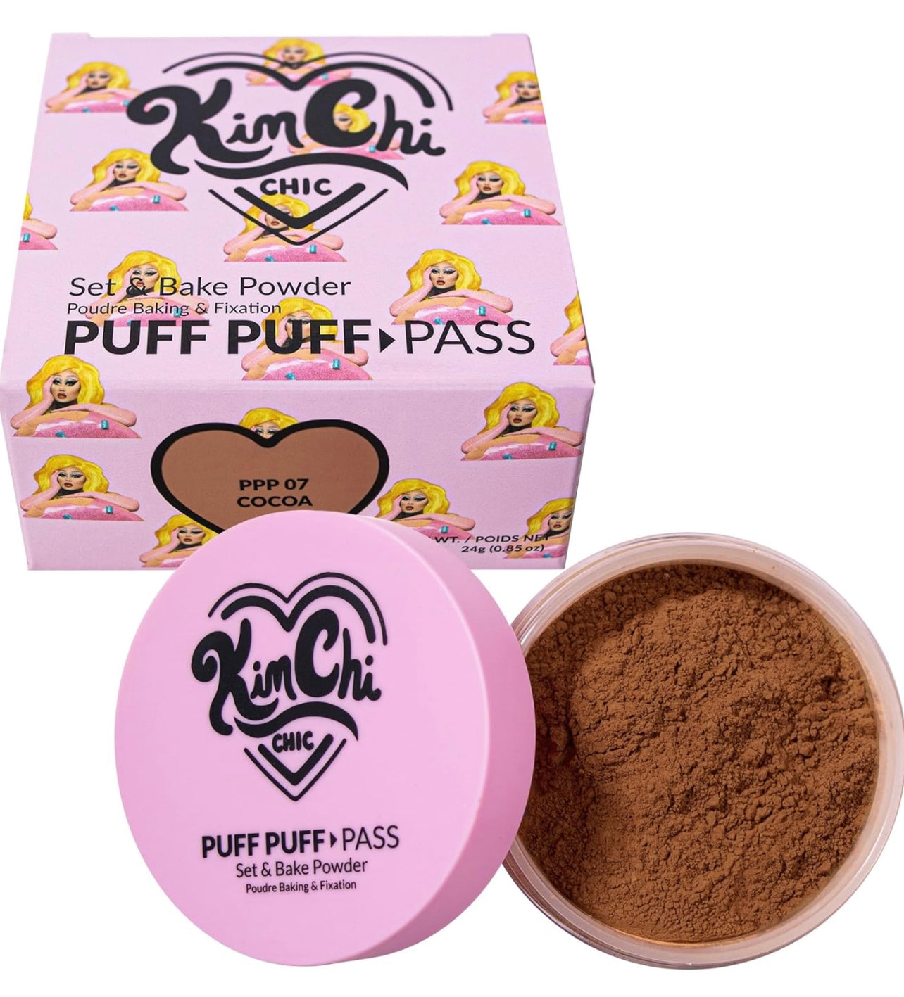 KimChi Chic Puff Puff Pass Set & Bake Powder with Rice Powder & Vitamin-E, Lightweight & Translucent Makeup, Cosmetic Setting Powder