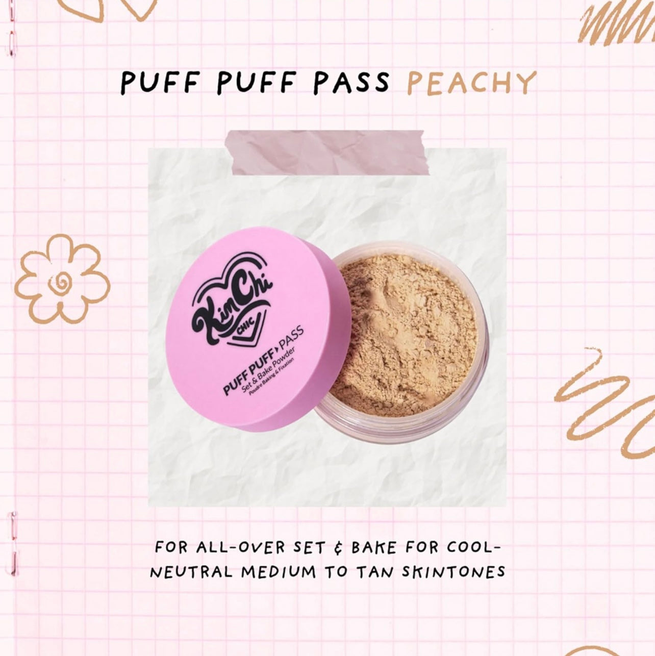 KimChi Chic Puff Puff Pass Set & Bake Powder with Rice Powder & Vitamin-E, Lightweight & Translucent Makeup, Cosmetic Setting Powder