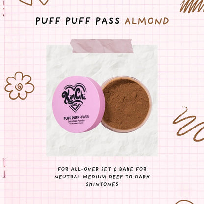 KimChi Chic Puff Puff Pass Set & Bake Powder with Rice Powder & Vitamin-E, Lightweight & Translucent Makeup, Cosmetic Setting Powder