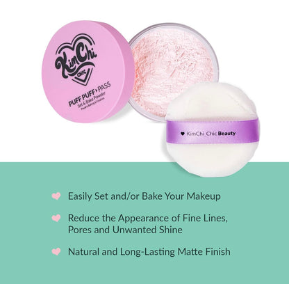 KimChi Chic Puff Puff Pass Set & Bake Powder with Rice Powder & Vitamin-E, Lightweight & Translucent Makeup, Cosmetic Setting Powder