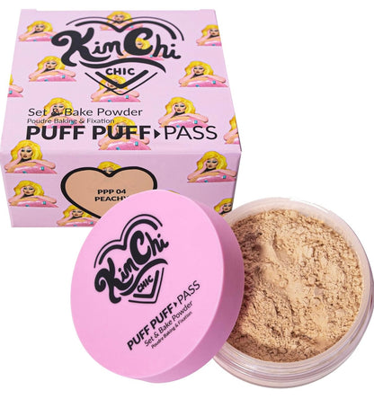 KimChi Chic Puff Puff Pass Set & Bake Powder with Rice Powder & Vitamin-E, Lightweight & Translucent Makeup, Cosmetic Setting Powder