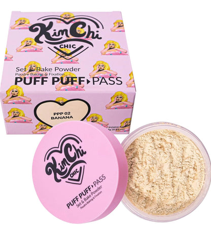 KimChi Chic Puff Puff Pass Set & Bake Powder with Rice Powder & Vitamin-E, Lightweight & Translucent Makeup, Cosmetic Setting Powder