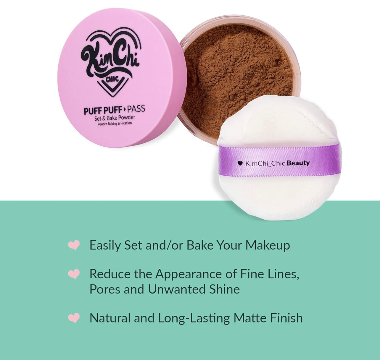 KimChi Chic Puff Puff Pass Set & Bake Powder with Rice Powder & Vitamin-E, Lightweight & Translucent Makeup, Cosmetic Setting Powder