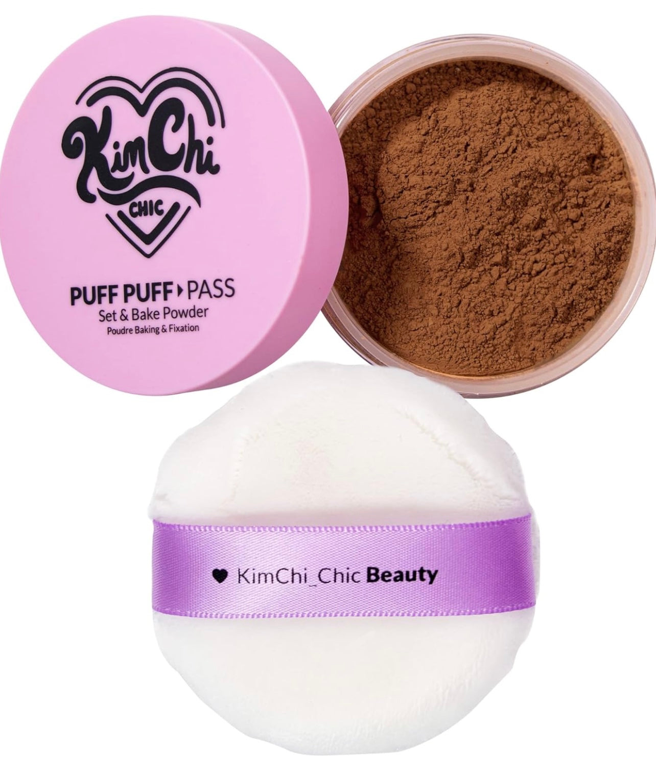 KimChi Chic Puff Puff Pass Set & Bake Powder with Rice Powder & Vitamin-E, Lightweight & Translucent Makeup, Cosmetic Setting Powder