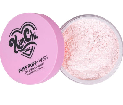 KimChi Chic Puff Puff Pass Set & Bake Powder with Rice Powder & Vitamin-E, Lightweight & Translucent Makeup, Cosmetic Setting Powder