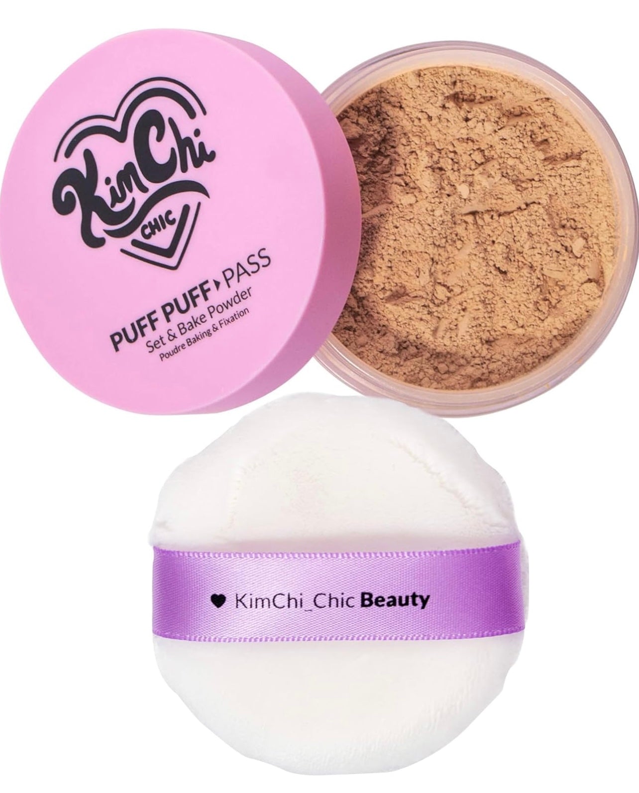 KimChi Chic Puff Puff Pass Set & Bake Powder with Rice Powder & Vitamin-E, Lightweight & Translucent Makeup, Cosmetic Setting Powder