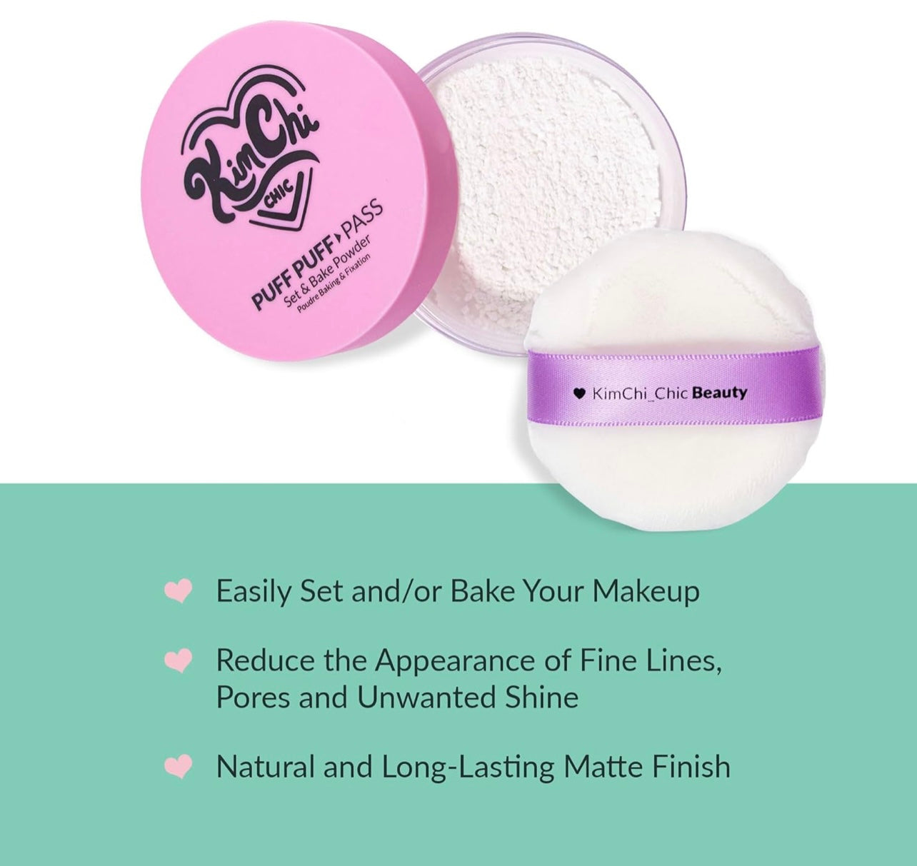 KimChi Chic Puff Puff Pass Set & Bake Powder with Rice Powder & Vitamin-E, Lightweight & Translucent Makeup, Cosmetic Setting Powder