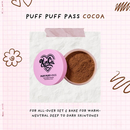 KimChi Chic Puff Puff Pass Set & Bake Powder with Rice Powder & Vitamin-E, Lightweight & Translucent Makeup, Cosmetic Setting Powder