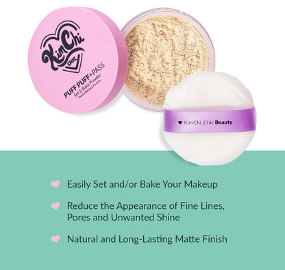 KimChi Chic Puff Puff Pass Set & Bake Powder with Rice Powder & Vitamin-E, Lightweight & Translucent Makeup, Cosmetic Setting Powder