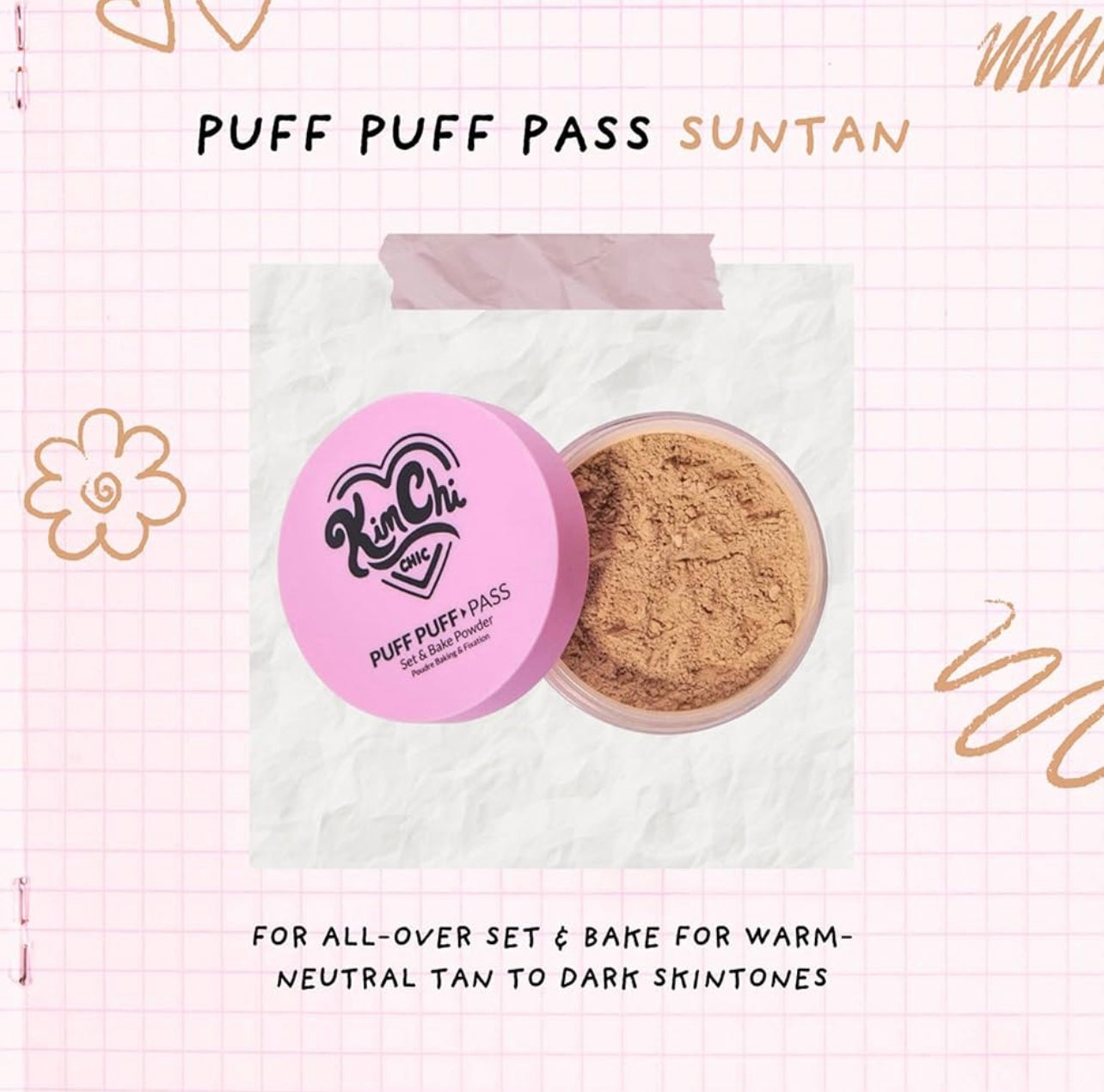 KimChi Chic Puff Puff Pass Set & Bake Powder with Rice Powder & Vitamin-E, Lightweight & Translucent Makeup, Cosmetic Setting Powder