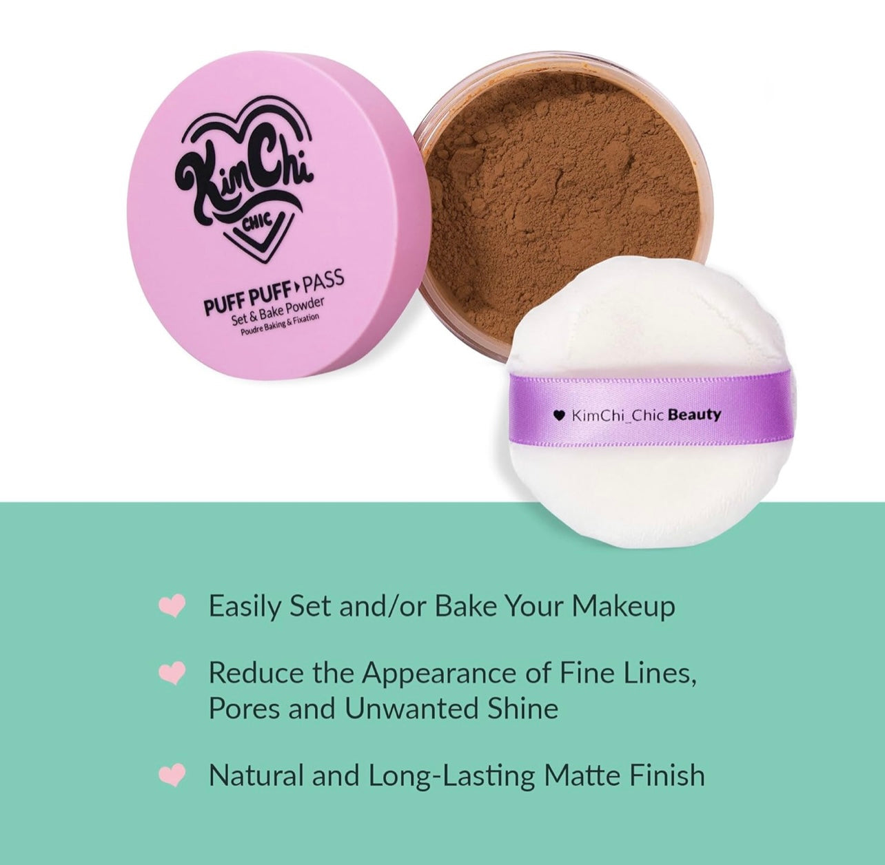 KimChi Chic Puff Puff Pass Set & Bake Powder with Rice Powder & Vitamin-E, Lightweight & Translucent Makeup, Cosmetic Setting Powder