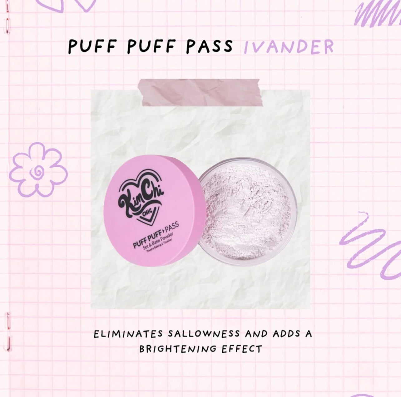 KimChi Chic Puff Puff Pass Set & Bake Powder with Rice Powder & Vitamin-E, Lightweight & Translucent Makeup, Cosmetic Setting Powder