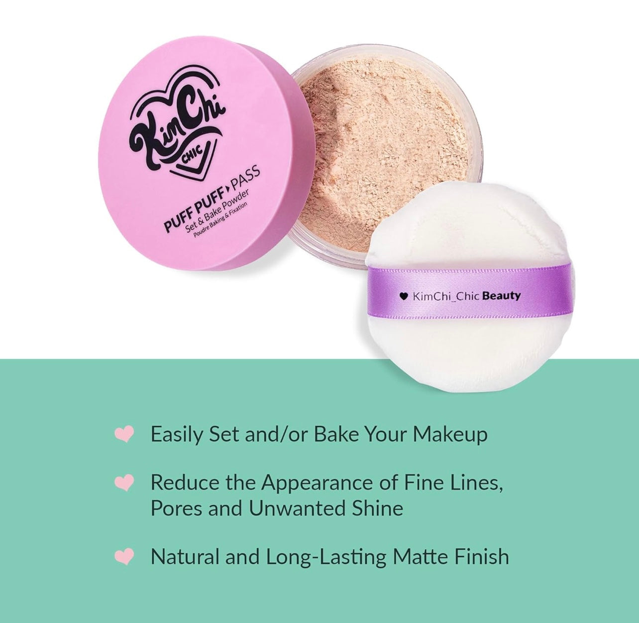 KimChi Chic Puff Puff Pass Set & Bake Powder with Rice Powder & Vitamin-E, Lightweight & Translucent Makeup, Cosmetic Setting Powder