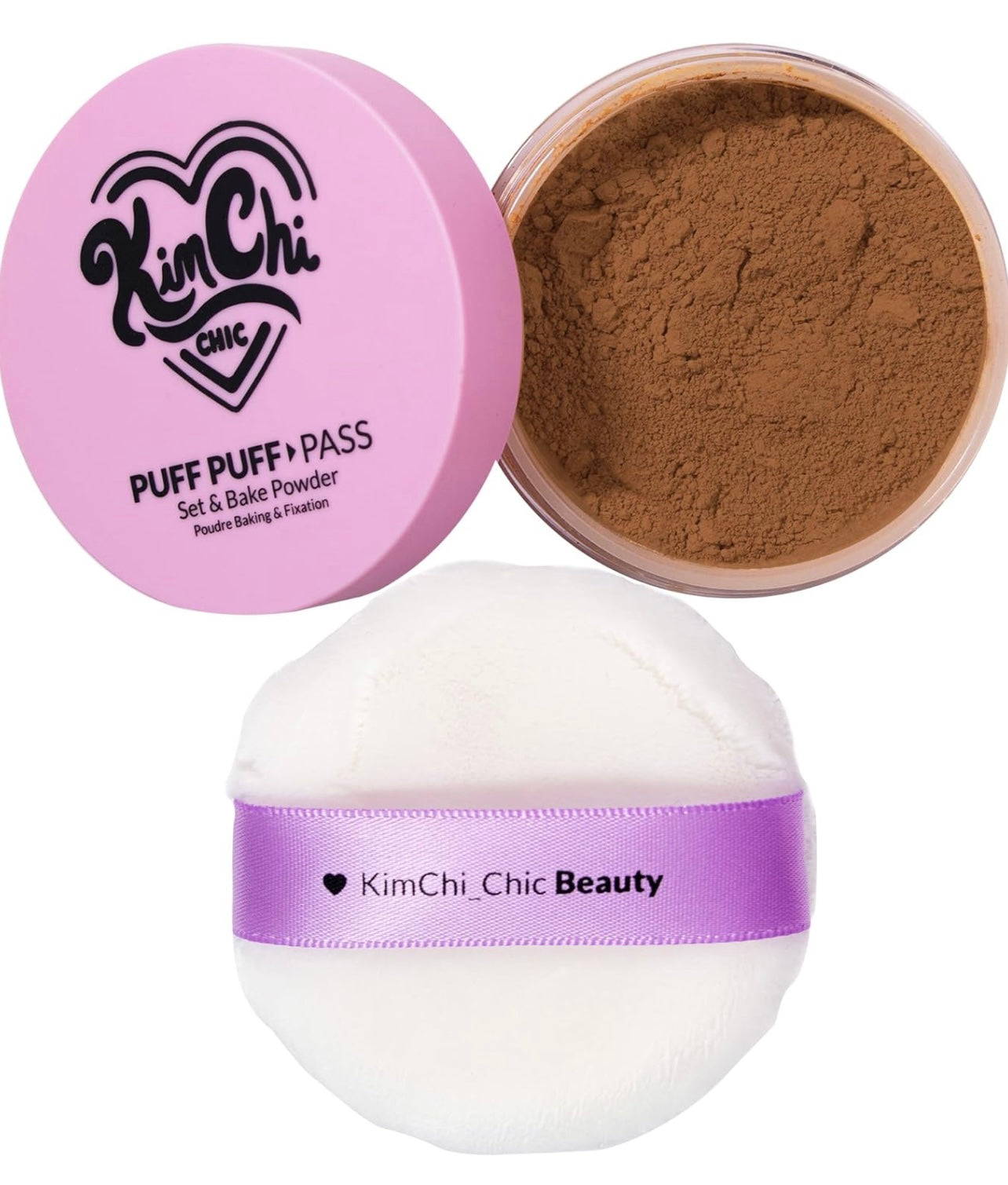 KimChi Chic Puff Puff Pass Set & Bake Powder with Rice Powder & Vitamin-E, Lightweight & Translucent Makeup, Cosmetic Setting Powder