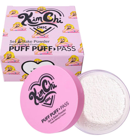 KimChi Chic Puff Puff Pass Set & Bake Powder with Rice Powder & Vitamin-E, Lightweight & Translucent Makeup, Cosmetic Setting Powder